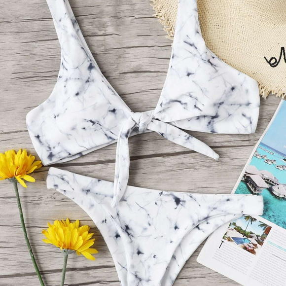 🦋🍃Blue & White Marble Knot Bikini NWT - Picture 2 of 6